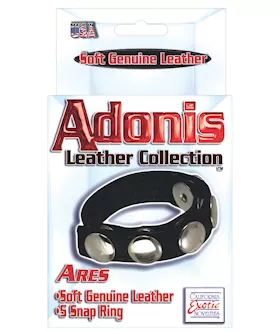Adonis Leather Collection Ares 5 Snap Adjustable Strap Black