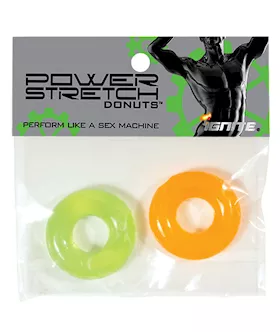 Ignite Power Stretch Donut Cock Ring  OrangeGreen Pack of 2