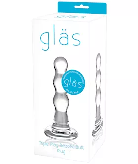Glas Triple Play Beaded Butt Plug  Clear