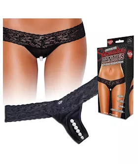 Hustler Stimulating Panties wPearl Pleasure Beads Black ML