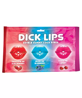 Dicklips Edible Gummy Cock Rings  Asst Flavors Pack of 3