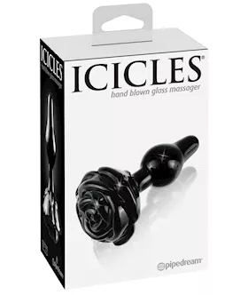 Icicles No 77 Hand Blown Glass Rose Butt Plug Black