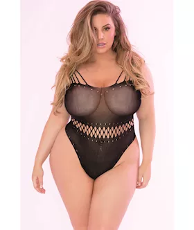 Pink Lipstick All Access Pass Bodystocking Black 1X