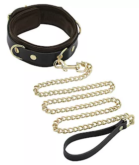 Spartacus Collar amp Leash  Brown Leather wGold Accent Hardware