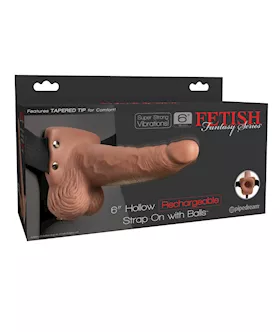 Fetish Fantasy Series 6quot Hollow Rechargeable Strap On wBalls  Tan