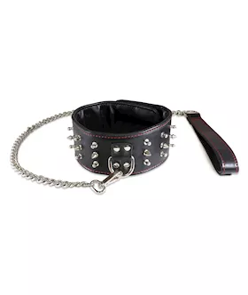 Sultra Lambskin 2 12quot Studded Collar w24quot Chain  Black