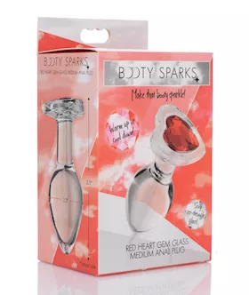 Booty Sparks Red Heart Gem Glass Anal Plug Medium