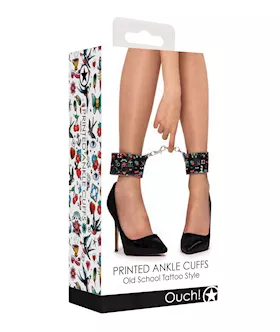 Shots Ouch Old School Tattoo Style Printed Ankle Cuffs Black