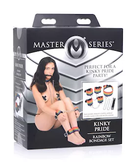 Master Series Kinky Pride Rainbow Bondage Set  Wrist amp Ankle Cuffs amp Collar wLeash