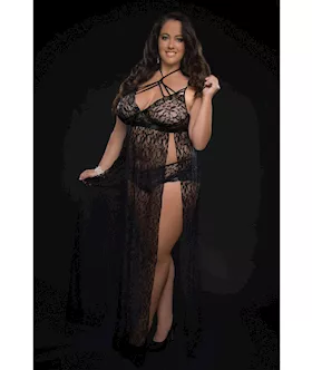 Lace Night Gown wLace Panty Black QN