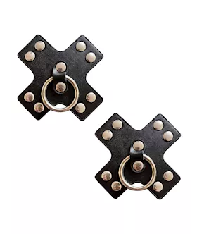 Neva Nude Burlesque Pierced N039 Punked Leather Metal X Silicone Reusable Pasties  Black OS