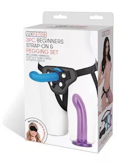 Lux Fetish 3 pc Beginners Strap On amp Pegging Set  Multi Color