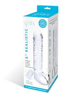 Glas 8quot Realistic Ribbed Glass GSpot Dildo wBalls  Clear