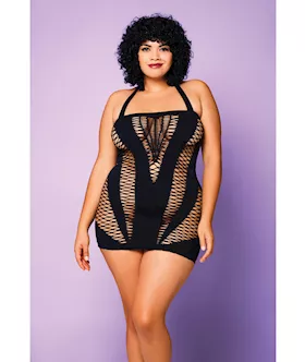 Heart of Chaos Seamless Chemise wHalter Strap amp Vertical V Cut Outs Black QN