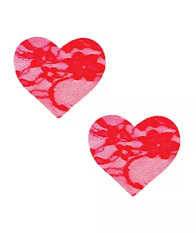 Neva Nude Lace Heart Pasties  Red OS