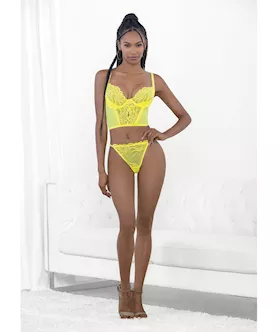 Neon Lace Corset Top wRing Accent amp Panty Neon Lime SM