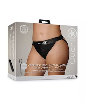Shots Ouch Vibrating Strap On Panty Harness wOpen Back Black XLXXL