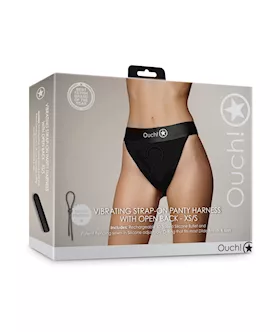 Shots Ouch Vibrating Strap On Panty Harness wOpen Back Black XSS