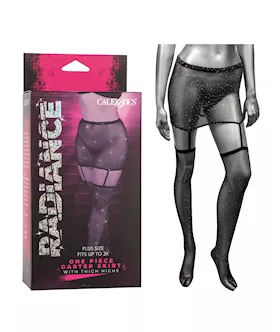Radiance One Piece Garter Skirt wThigh Highs  Black Plus Size
