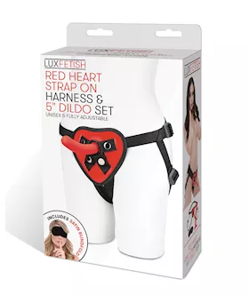 Lux Fetish 5quot Dildo wRed Heart Strap On Harness Set