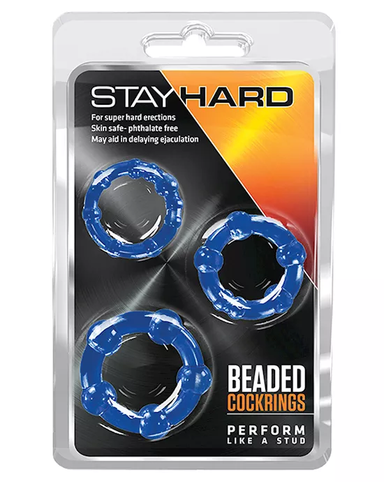 Blush Stay Hard Beaded Cock Rings 3 Pack - Blue
