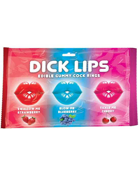Dicklips Edible Gummy Cock Rings  Asst Flavors Pack of 3