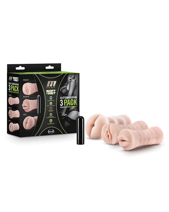 Blush M for Men Self Lubricating Vibrating Stroker Sleeve Kit  Vanilla Pack of 3