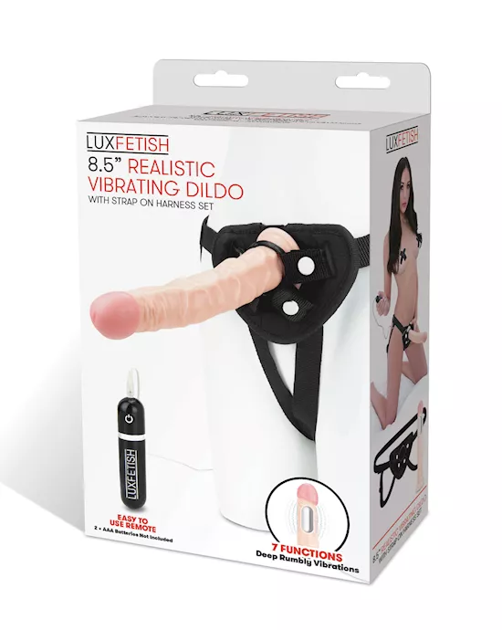 Lux Fetish 8.5" Realistic Vibrating Dildo W/strap On Harness Set