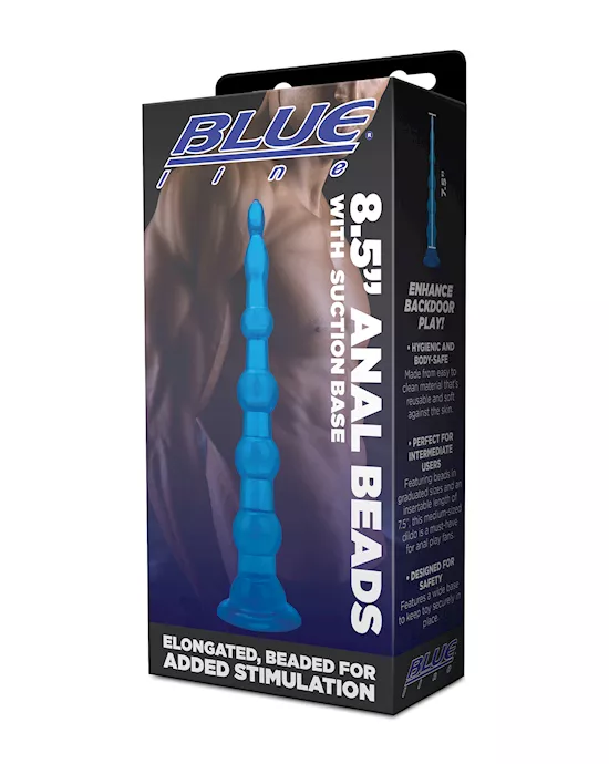Blue Line C & B 8.5" Anal Beads W/suction Base - Jelly Blue