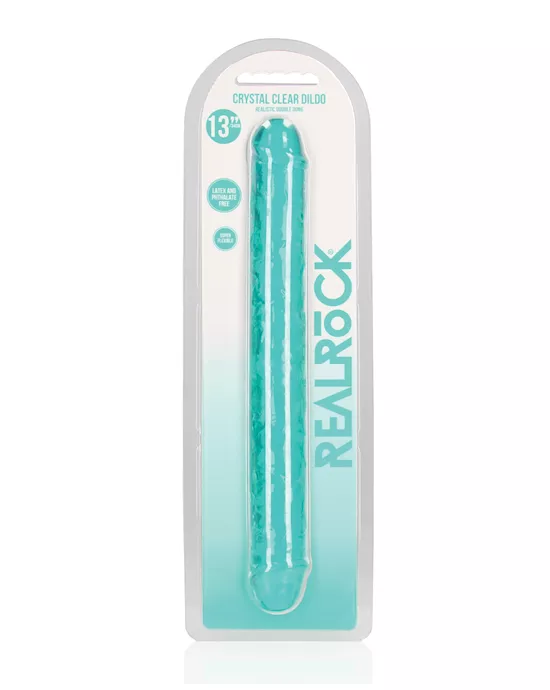 Shots Realrock Crystal Clear 13" Double Dildo - Turquoise