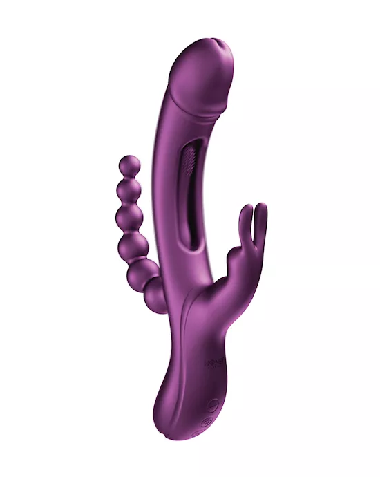 Trilux Kinky Finger Rabbit Vibrator W/ Anal Beads - Purple