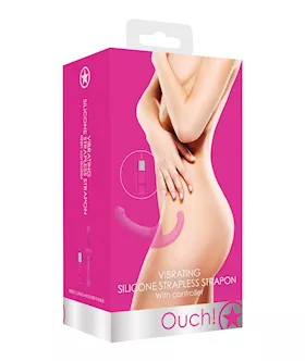 Shots Ouch Vibrating Silicone Strapless Strap On wController Pink
