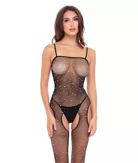 Rene Rofe Sparkle Crotchless Bodystocking Black OS