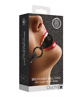 Shots Ouch Breathable Ball Gag wDenim Straps  Black