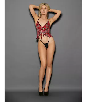 Euphoria Flirty School Girl Teddy Red Plaid OS