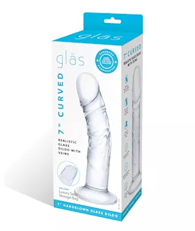 Glas 7quot Realistic Curved Glass Dildo wVeins  Clear