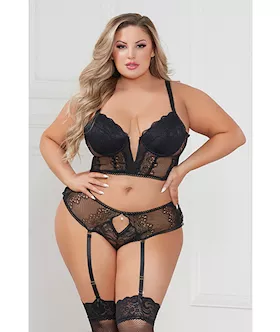 Stretch Lace Cropped Bustier amp Cheeky Panty Black 3X4X