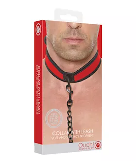 Shots Ouch Puppy Play Puppy Collar wLeash  Red