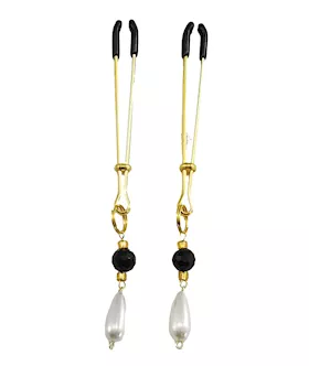 Bijoux de Nip Tweezer Nipple Clamp wBlack amp Gold Beads wPearl  Gold