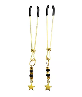 Bijoux de Nip Tweezer Nipple Clamp wBlack amp Gold Beads wStar  Gold
