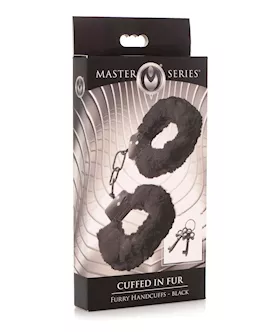 Master Series Cuffed In Fur Furry Handcuffs - Black