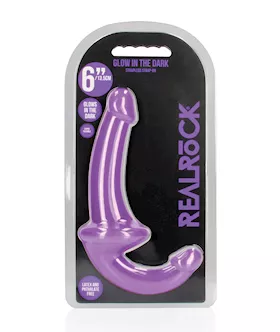 Shots RealRock 6quot Strapless Strap On Glow in the Dark  Neon Purple