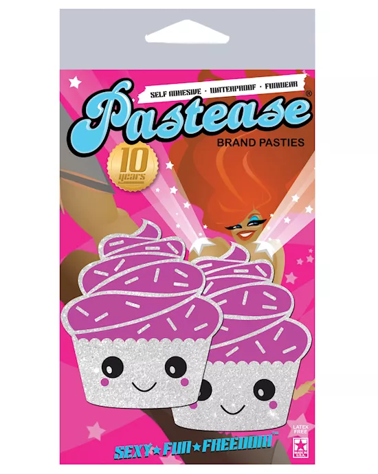 Pastease Premium Cupcake Glittery Frosting Nipple Pastie - White O/s